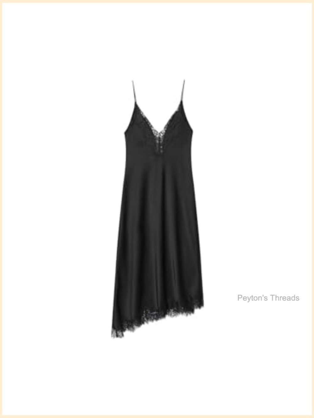 V Neck Spaghetti Strap Lace Trim Slip Midi Dress Asymmetrical Summer - Picture 2 of 5